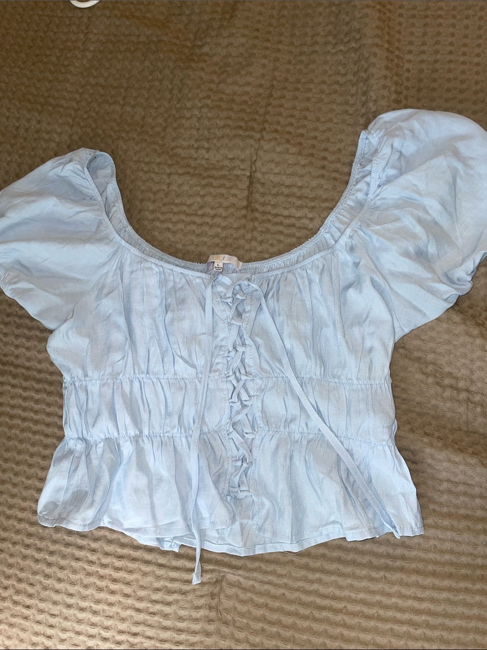 iris Light Blue Lace-Up Crop Top - Picture 1 of 5